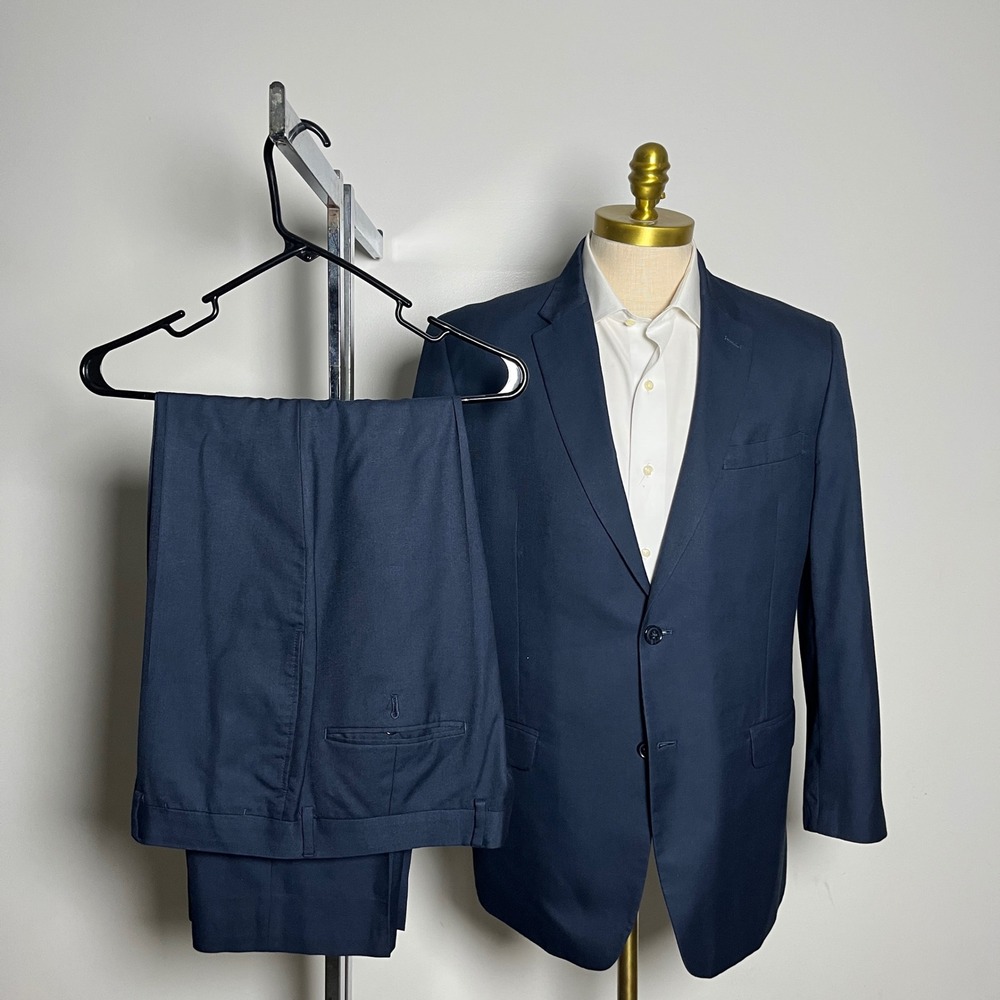 Tommy Hilfiger Suit Mens 42S 38W Navy Blue Solid Two Button Notch Lapel